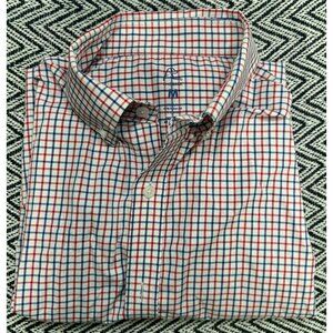 Rhoneback Men's Red Blue Checkered Button-Down Shirt M Long Sleeve Cotton Blend